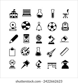 school and education icon set. filled black icon collection. Containing school icons.