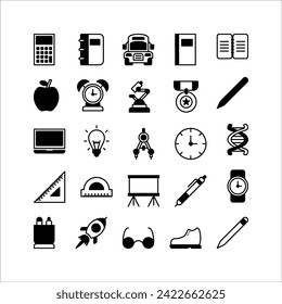 school and education icon set. filled black icon collection. Containing school icons.