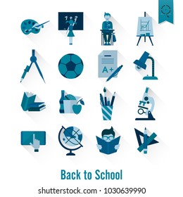 School and Education Icon Set. Flat design style. Vector
