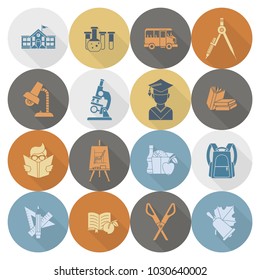 School and Education Icon Set. Flat design style. Vector