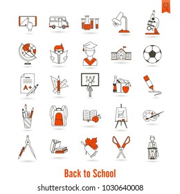 School and Education Icon Set. Flat design style. Vector