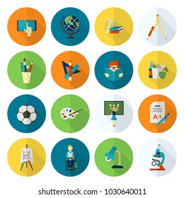 School and Education Icon Set. Flat design style. Vector