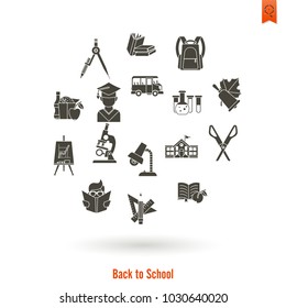 School and Education Icon Set. Flat design style. Vector