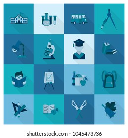 School and Education Icon Set. Flat design style. Vector