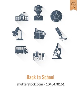 School and Education Icon Set. Flat design style. Vector