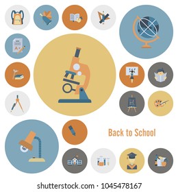 School and Education Icon Set. Flat design style. Vector