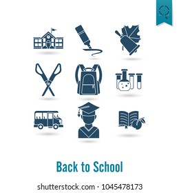 School and Education Icon Set. Flat design style. Vector