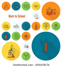 School and Education Icon Set. Flat design style. Vector