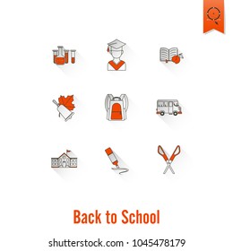 School and Education Icon Set. Flat design style. Vector