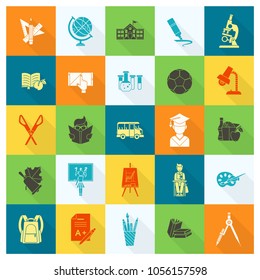 School and Education Icon Set. Flat design style. Vector