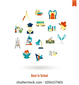 School and Education Icon Set. Flat design style. Vector
