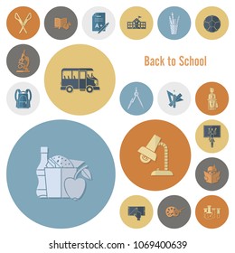 School and Education Icon Set. Flat design style. Vector