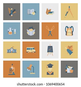 School and Education Icon Set. Flat design style. Vector