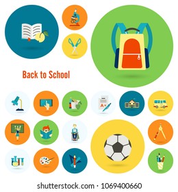 School and Education Icon Set. Flat design style. Vector