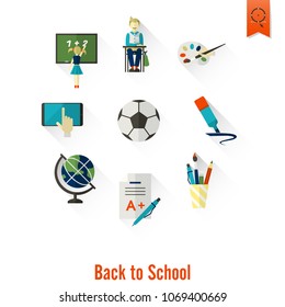 School and Education Icon Set. Flat design style. Vector