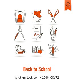 School and Education Icon Set. Flat design style. Vector
