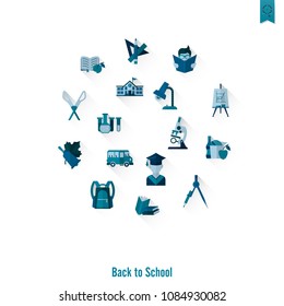 School and Education Icon Set. Flat design style. Vector