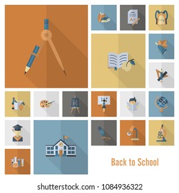 School and Education Icon Set. Flat design style. Vector