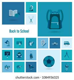 School and Education Icon Set. Flat design style. Vector