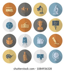 School and Education Icon Set. Flat design style. Vector