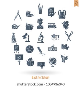 School and Education Icon Set. Flat design style. Vector