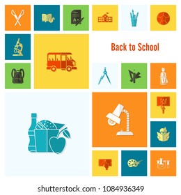 School and Education Icon Set. Flat design style. Vector