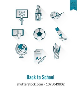 School and Education Icon Set. Flat design style. Vector