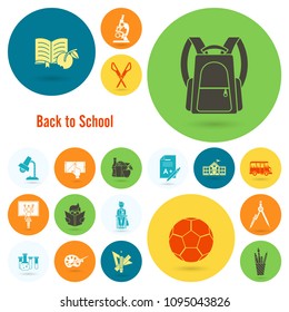 School and Education Icon Set. Flat design style. Vector