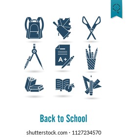 School and Education Icon Set. Flat design style. Vector