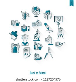 School and Education Icon Set. Flat design style. Vector