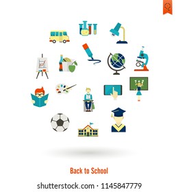 School and Education Icon Set. Flat design style. Vector
