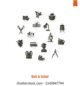 School and Education Icon Set. Flat design style. Vector