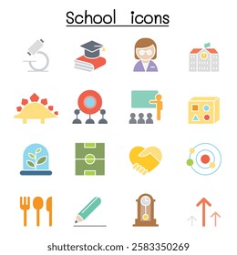 School and Education icon set  in flat color style