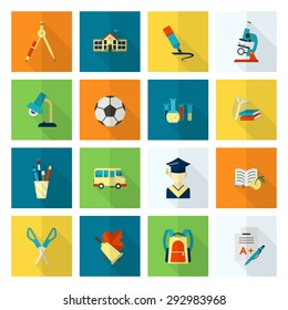 School and Education Icon Set. Flat design style. Vector