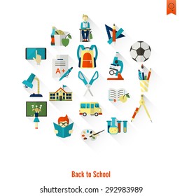 School and Education Icon Set. Flat design style. Vector