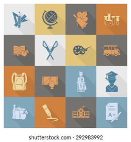 School and Education Icon Set. Flat design style. Vector