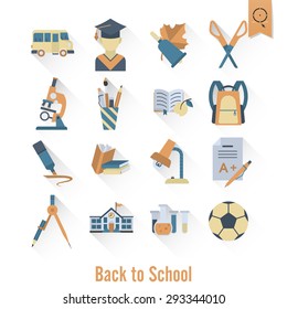 School and Education Icon Set. Flat design style. Vector