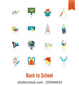 School and Education Icon Set. Flat design style. Vector