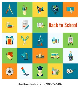 School and Education Icon Set. Flat design style. Vector