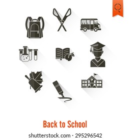 School and Education Icon Set. Flat design style. Vector