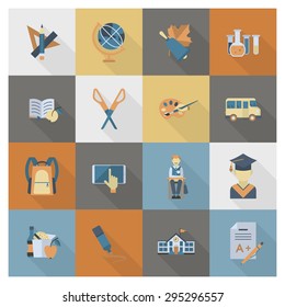 School and Education Icon Set. Flat design style. Vector