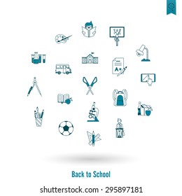 School and Education Icon Set. Flat design style. Vector