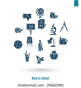 School and Education Icon Set. Flat design style. Vector