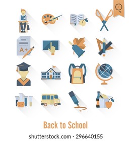 School and Education Icon Set. Flat design style. Vector