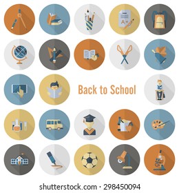 School and Education Icon Set. Flat design style. Vector