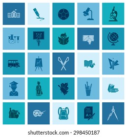 School and Education Icon Set. Flat design style. Vector