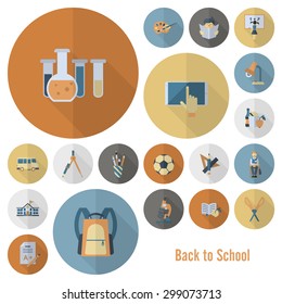 School and Education Icon Set. Flat design style. Vector