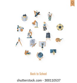 School and Education Icon Set. Flat design style. Vector
