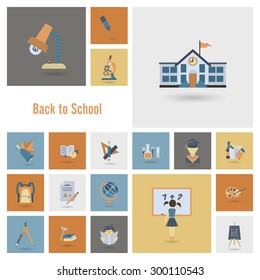 School and Education Icon Set. Flat design style. Vector
