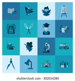 School and Education Icon Set. Flat design style. Vector